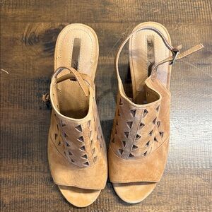 Tahari Brown Peep-Toe Mules